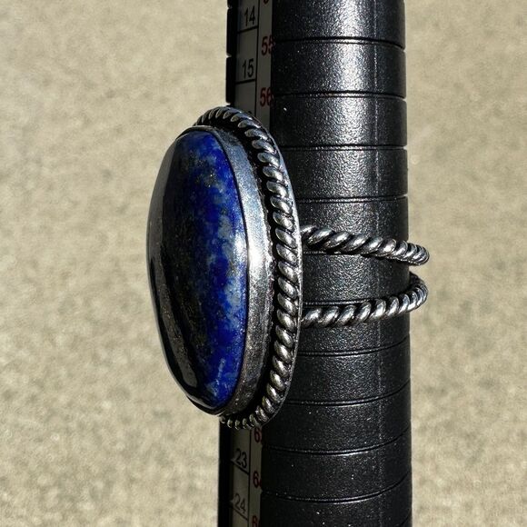 NEW Blue Lapis Lazuli Gemstone Chunky Oval Ring w/ Twist Rope Silver Band Sz 9 - Picture 4 of 15
